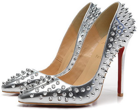 Christian Louboutin Pigalle Spike Studded Pumps Silver